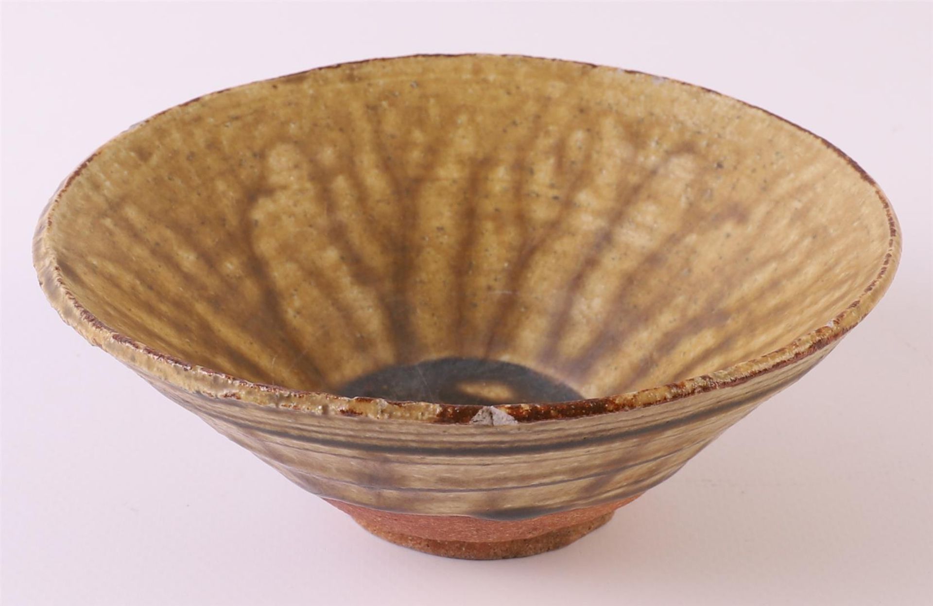 A brown glazed earthenware conical Temmoku bowl, China, Song dynasty 12th century, h 5 x Ø 13.5 - Image 8 of 8