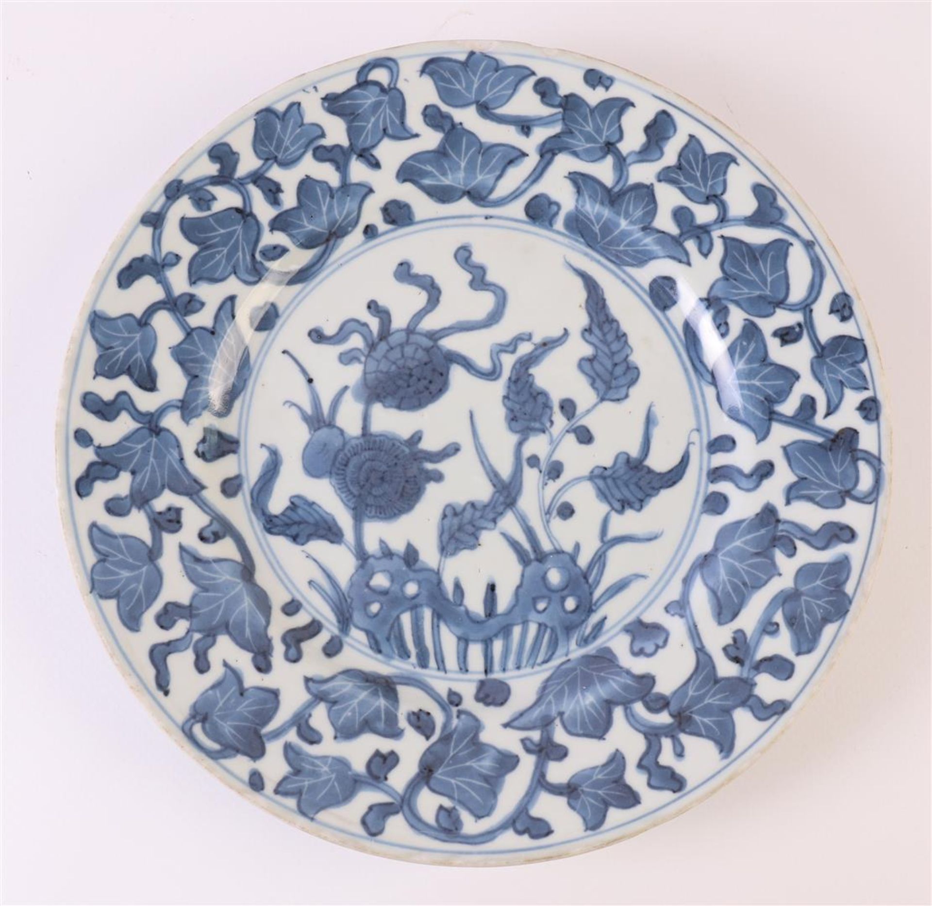 Two blue/white porcelain plates, China, Kangxi, around 1700. Blue underglaze floral decor, Ø 21 - Bild 2 aus 15