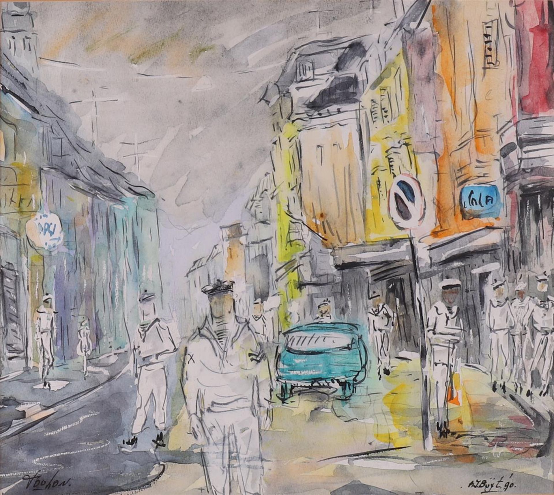 Buijt, A.J. (Dutch school 20th century) "Toulon", signed in full right and '90, watercolor/paper, - Bild 2 aus 3