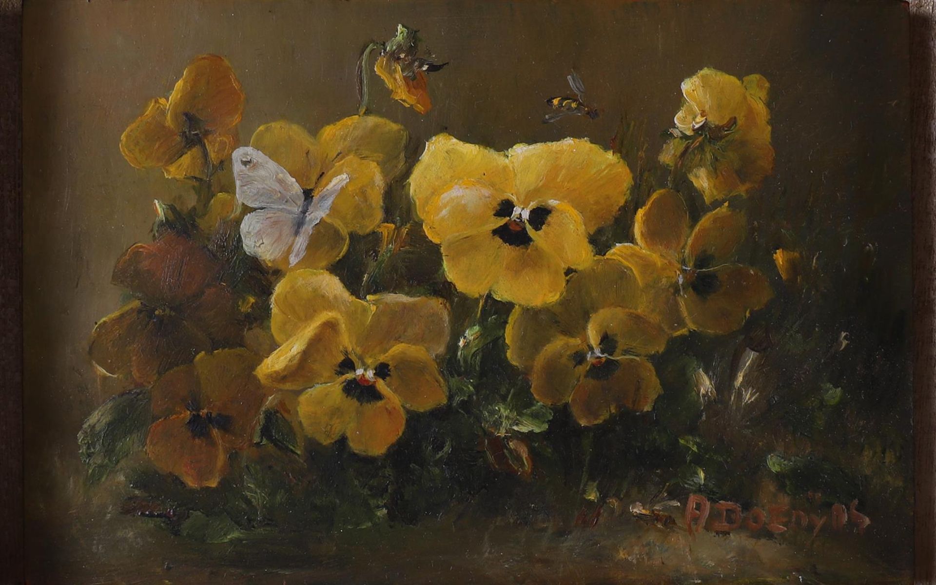Doedijns, Hendrika Anna (Leeuwarden 1942) "Flower still life with yellow violets", signed bottom - Image 2 of 3