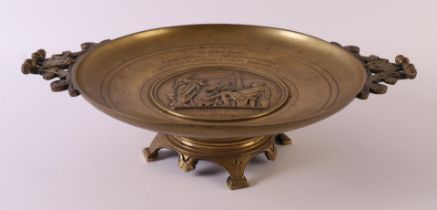 A brown patinated round bronze tazza with horizontal handles, France, ca. 1890. Execution: Emile