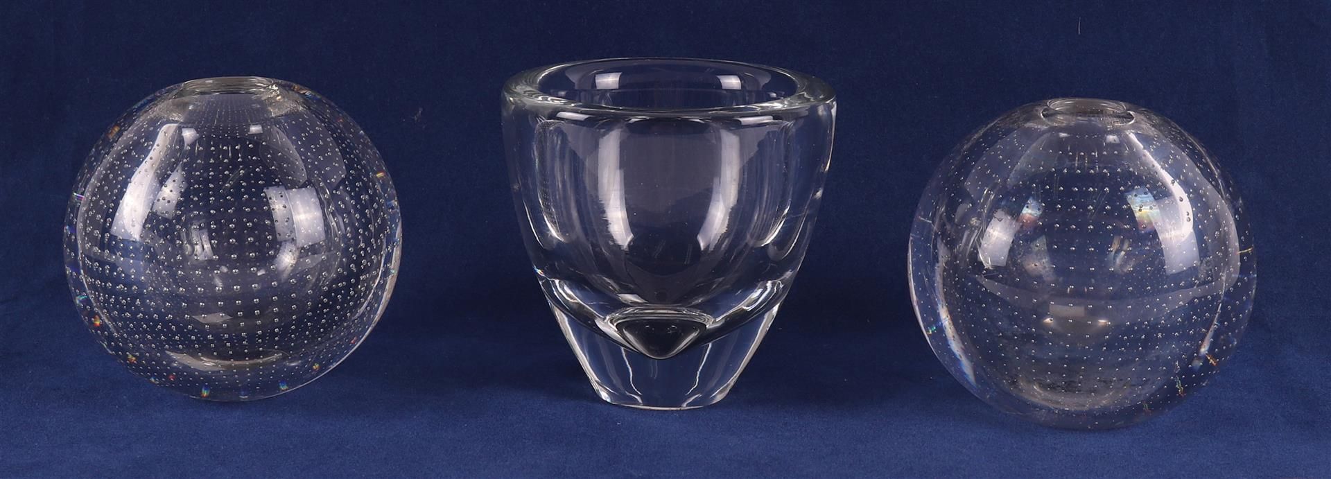 Netherlands, Leerdam. Three various glass vases, including a so-called nail ball, mid-20th