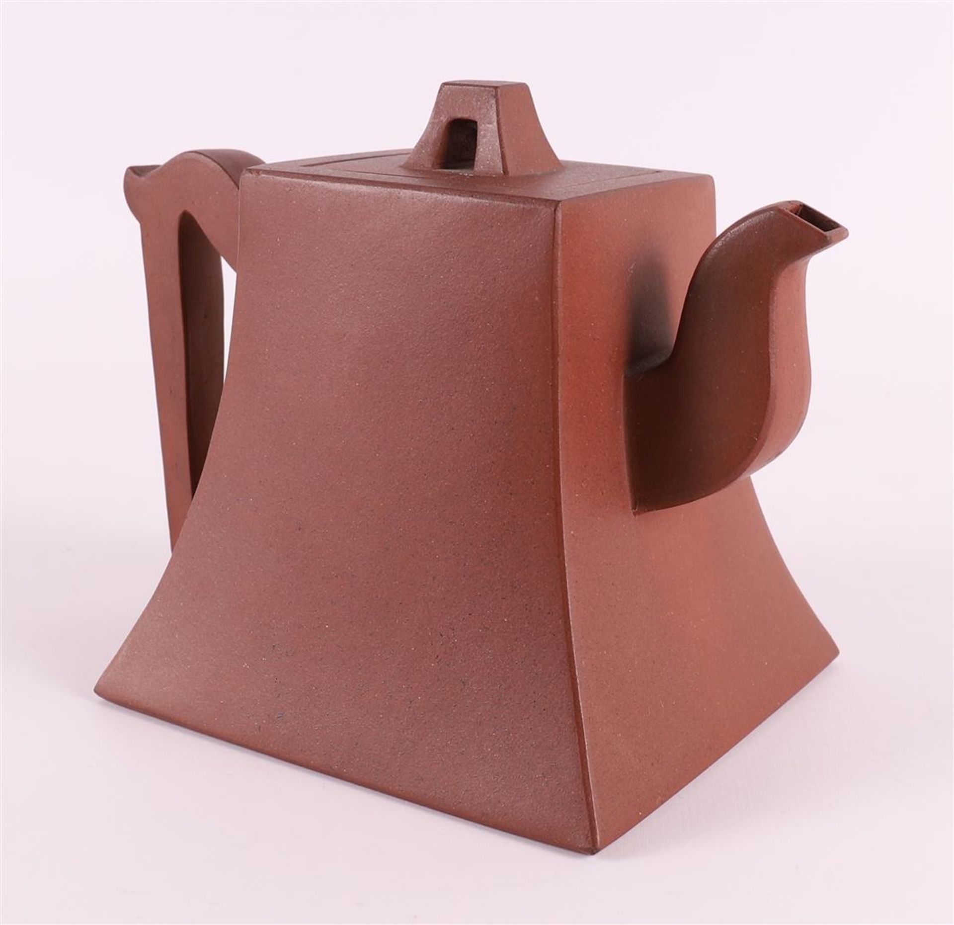 A tapered model yixing teapot, China, 20th century. Decoration of character signs, marked with - Image 6 of 10