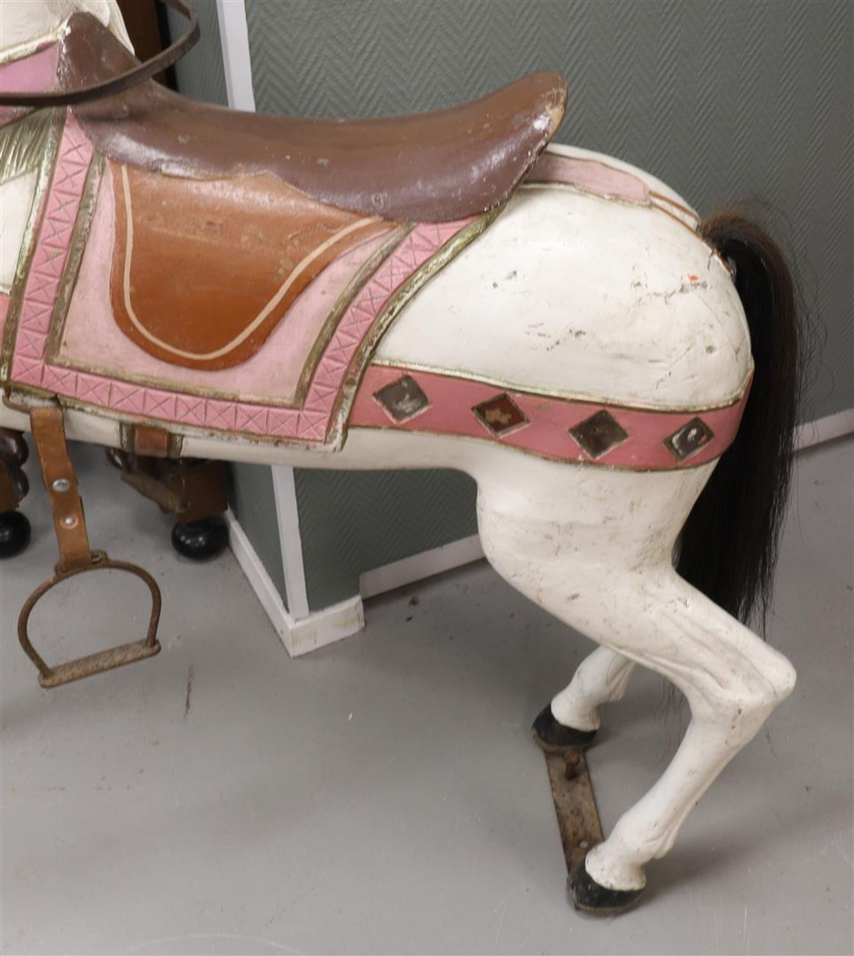 A white lacquered wooden fair horse, mid-20th century, h 140 x l 130 cm. - Image 6 of 6