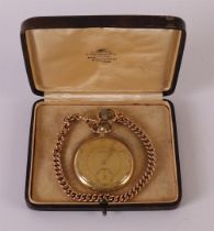 An Anker men's vest pocket watch in 14 kt 585/1000 gold casing, on ditto gold necklace, around 1900,