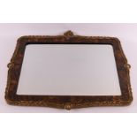 A rectangular facet cut mirror in profile frame with burr walnut wood imitation, late 19th
