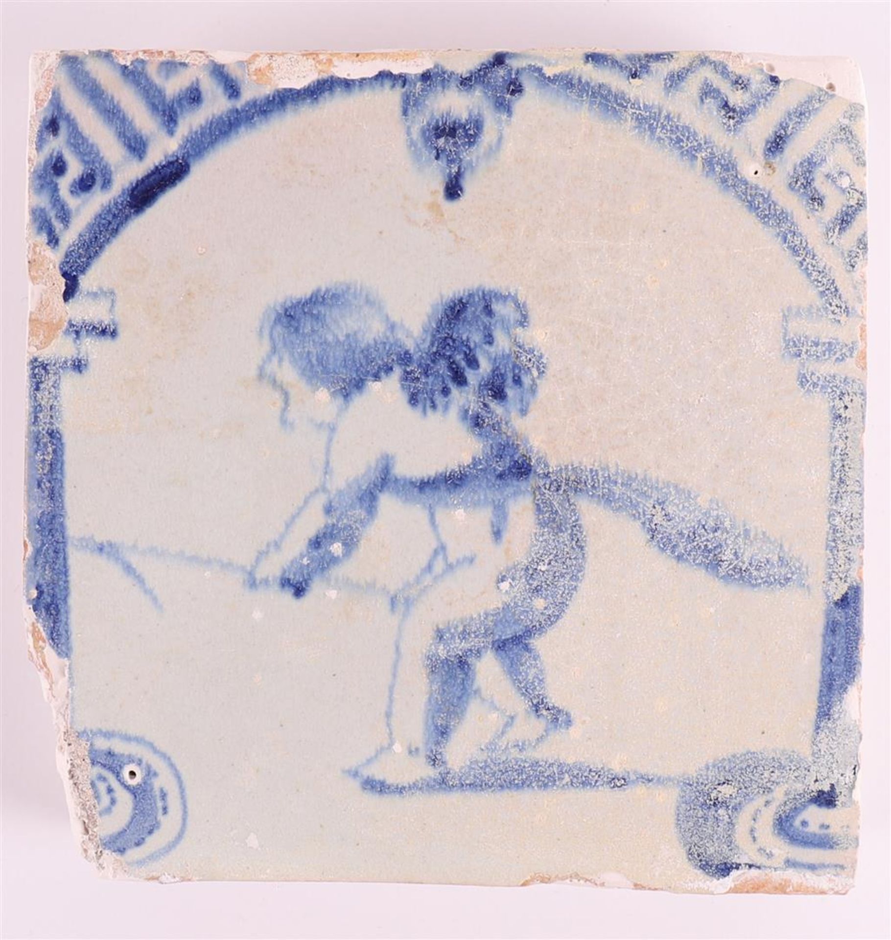 Two blue/white tiles with decor of putti and shepherd at a fence, Holland, 17th century, h 13.0 x - Image 3 of 4