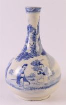 A blue/white soft paste porcelain neck vase, China, Indo China, around 1820. Blue underglaze decor