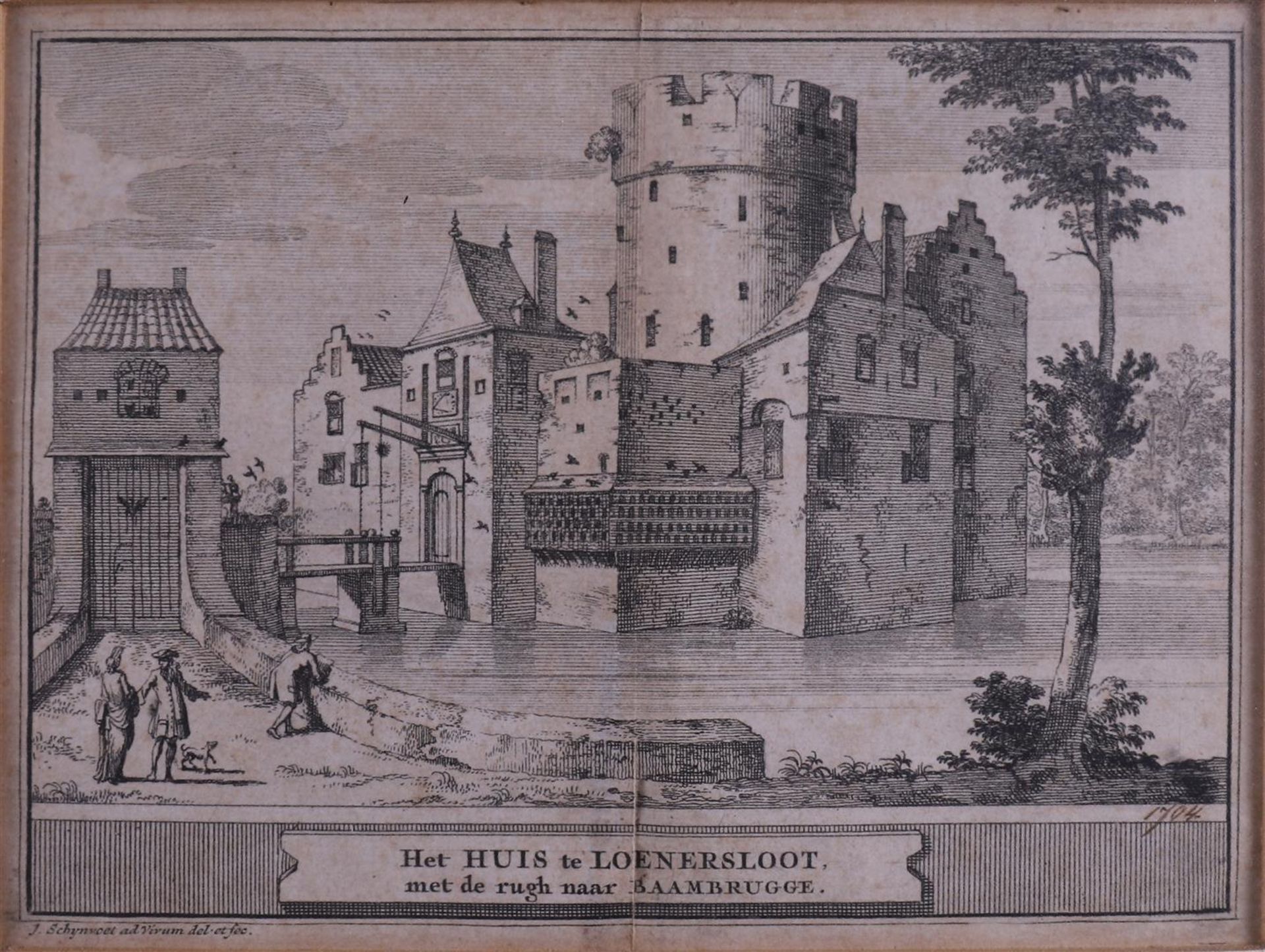 Four topographical prints in frame, including Utrecht, 18th century, tot. 4x. - Image 6 of 7