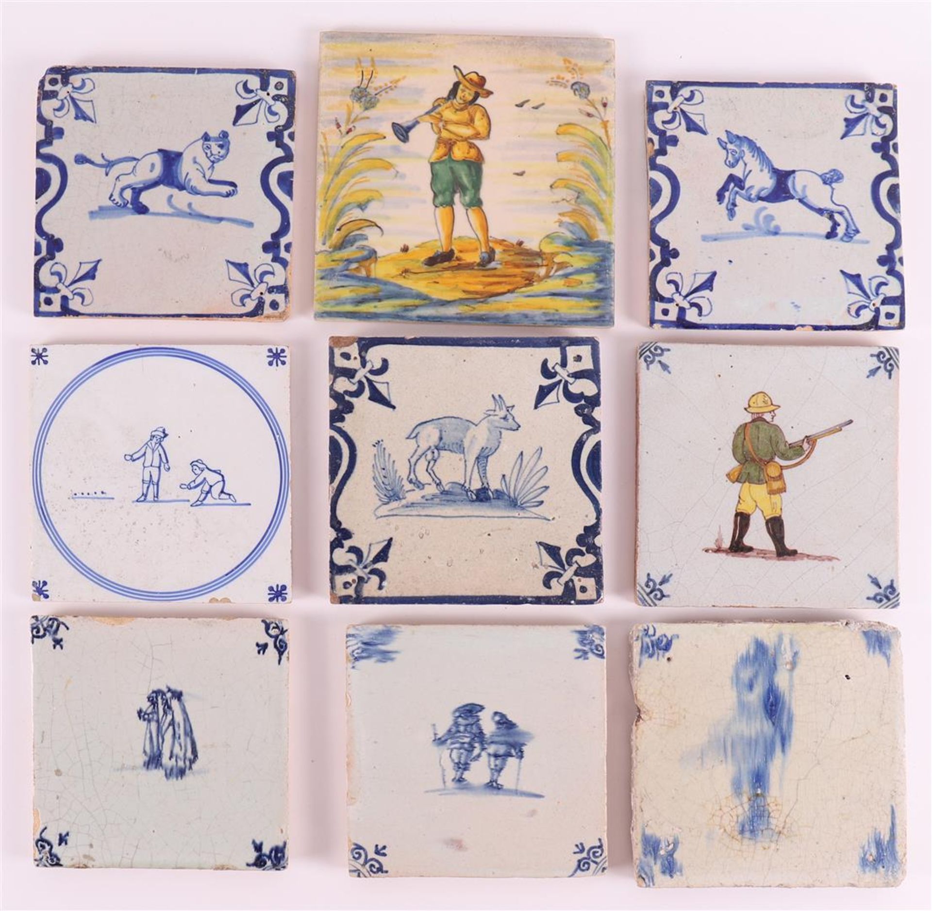 A lot of various tiles, including Holland 17th century, to. 9x.