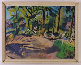 Jan v.d. Sea (1898-1988) "Dorpsbrink", signed in full right, gouache/paper, h 50 x w65 cm.