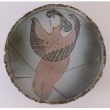 A polychrome ceramic bowl with an image of a female nude, signed on the back: M. Klaver (= Martin