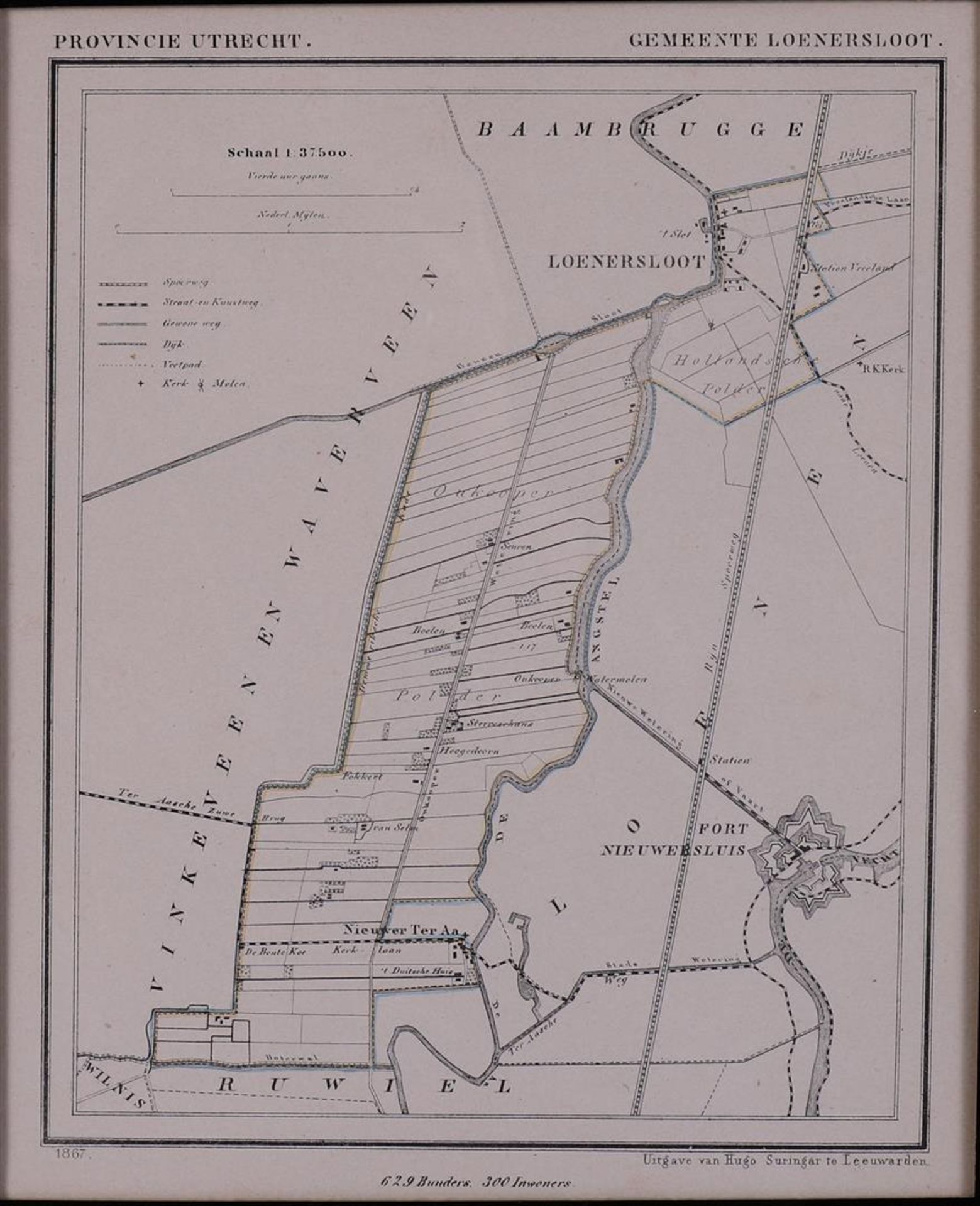 Four topographical prints in frame, including Utrecht, 18th century, tot. 4x. - Image 5 of 7