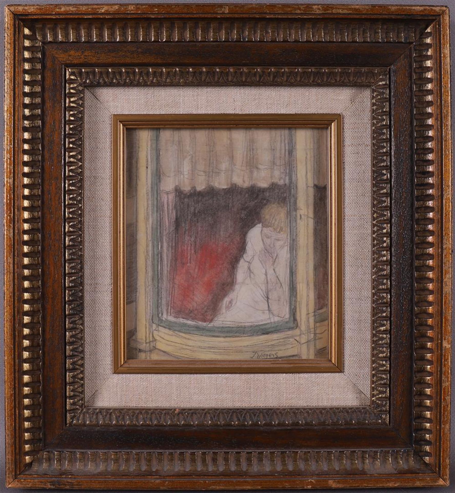 Dutch school 20th century "Young man in the window", bears signature J. Wiegers (not authentic!),