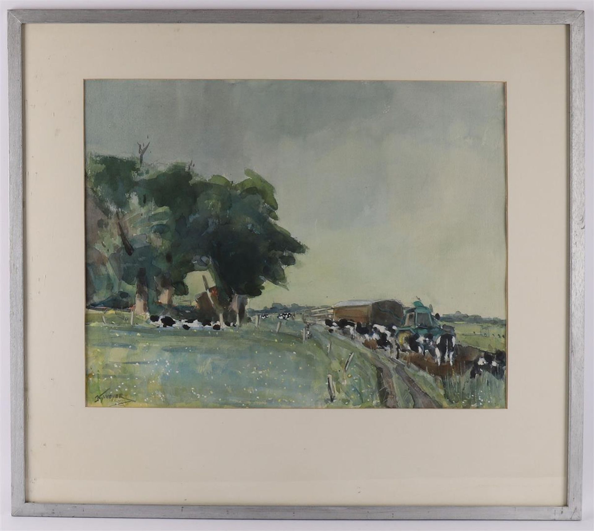 Nijmeijer, J. (Joop) (Hoogeveen 1941-2017) "Drenthe landscape with cows", signed in full lower left,