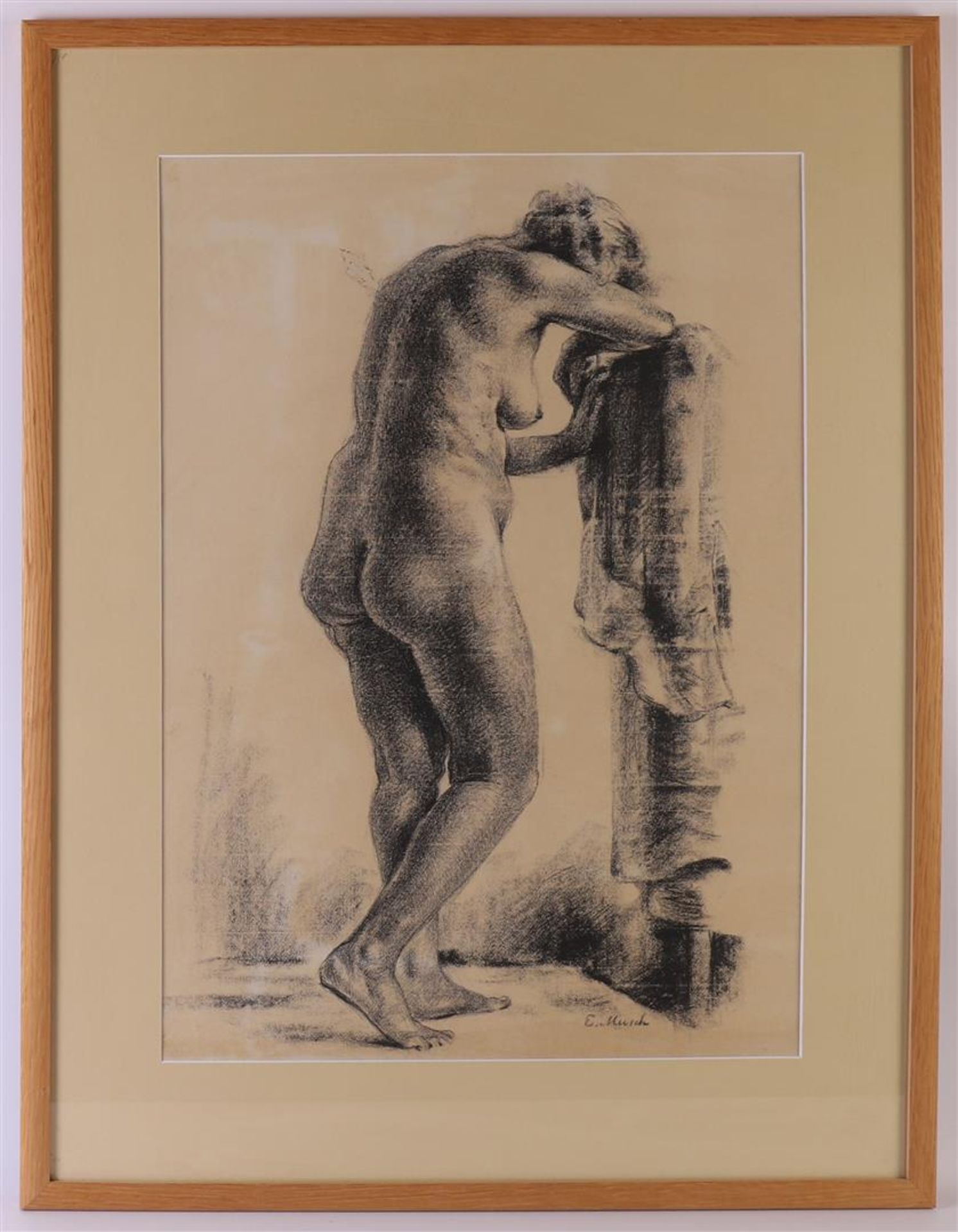 Musch, Evert (Groningen 1918-2007) "Standing female nude seen from the back", signed in full