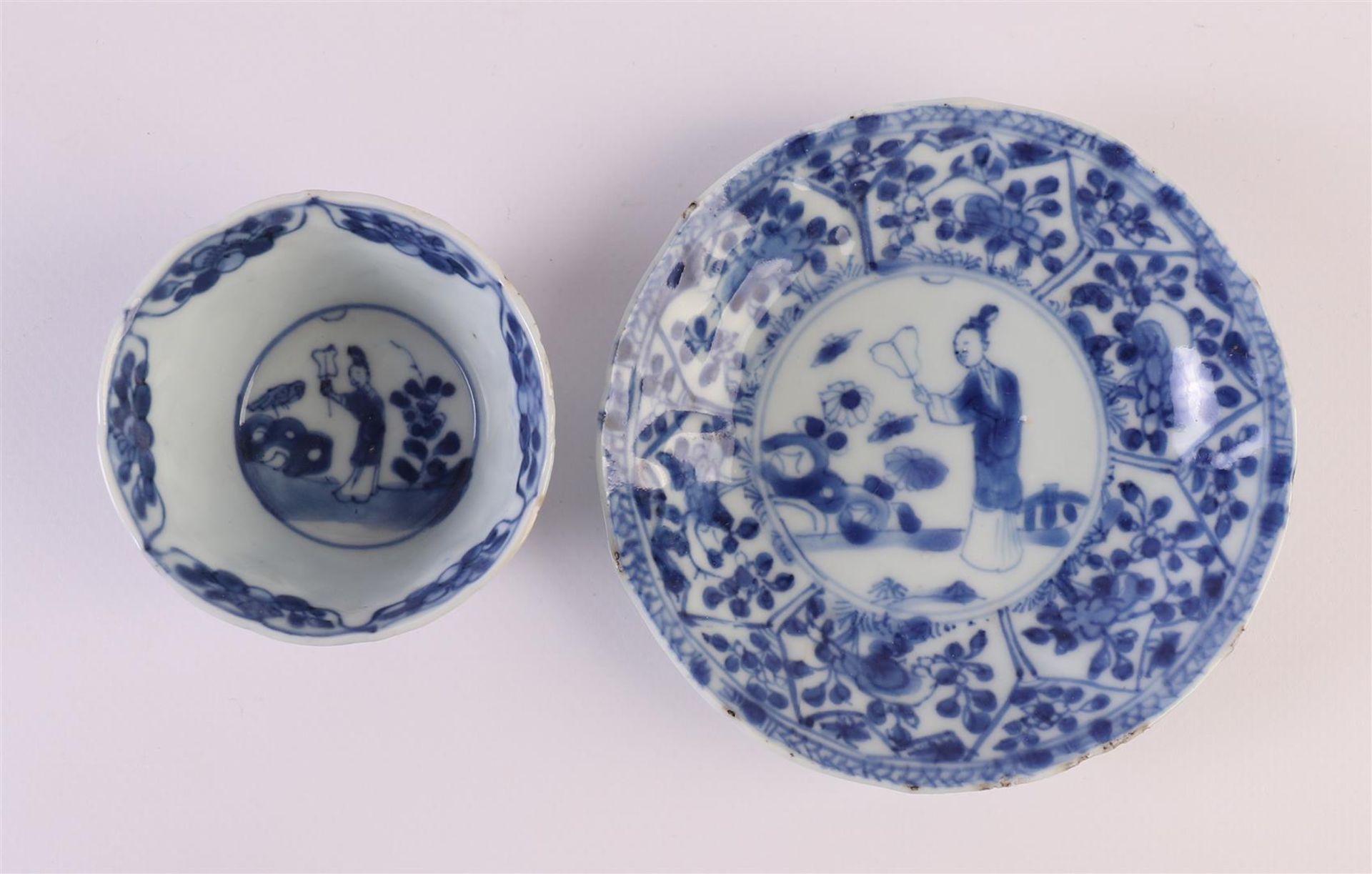 A lot of blue/white porcelain cups and saucers, China, Kangxi/Qianlong, 18th century, to. 13x. - Image 8 of 23