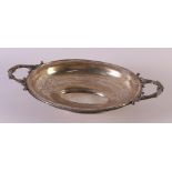 A second grade 835/1000 oval silver fruit bowl with horizontal handles, around 1900. Engraved floral