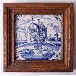 A blue/white earthenware tile depicting Joseph and Mary with child, Holland 19th century, in