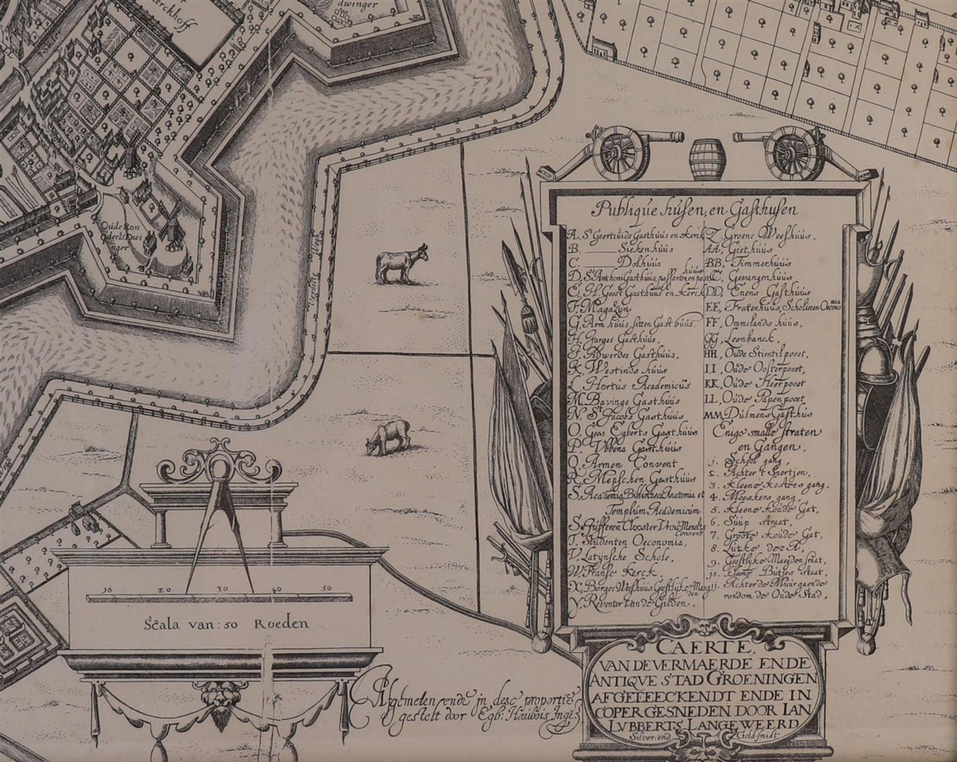 Topography. Map of the famous and antique city of Groeningen: Reproduction of the 4-part map of - Bild 3 aus 3