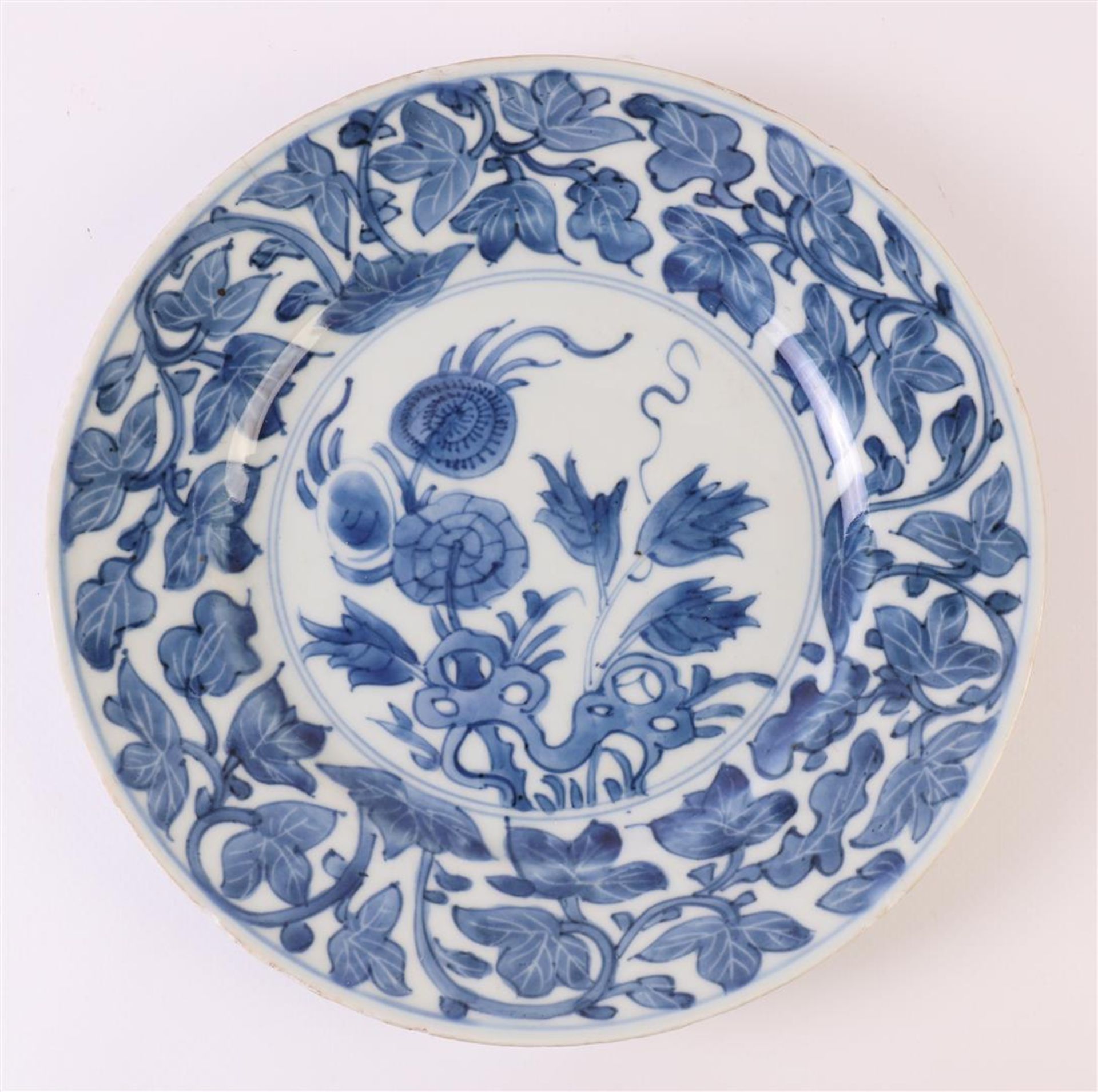Two blue/white porcelain plates, China, Kangxi, around 1700. Blue underglaze floral decor, Ø 21 - Bild 5 aus 15