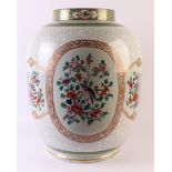 A porcelain lantern vase, France, Samon, 19th century. Polychrome decor of flora, birds and