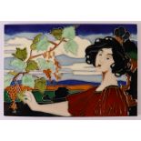 A rectangular polychrome earthenware Art Nouveau plaque designed by Carl Sigmund Luber, Germany,