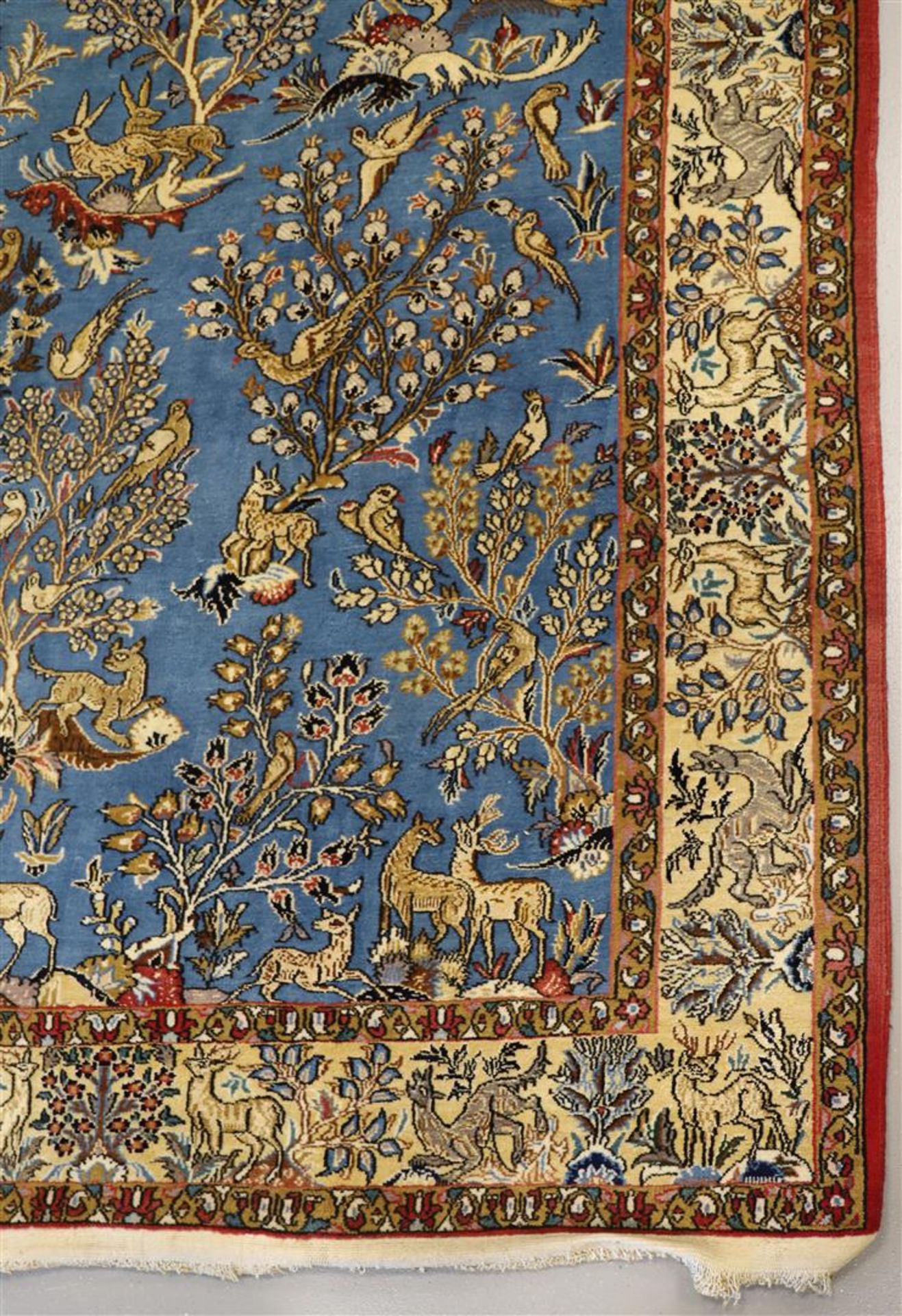 A Persian silk carpet, Ilam Sherkat Farsh. Polychrome decor of deer, hares and birds in floral - Image 2 of 6