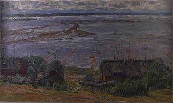 Russian school 20th century "Coastal landscape", 1980, signed verso and lower left, oil paint/
