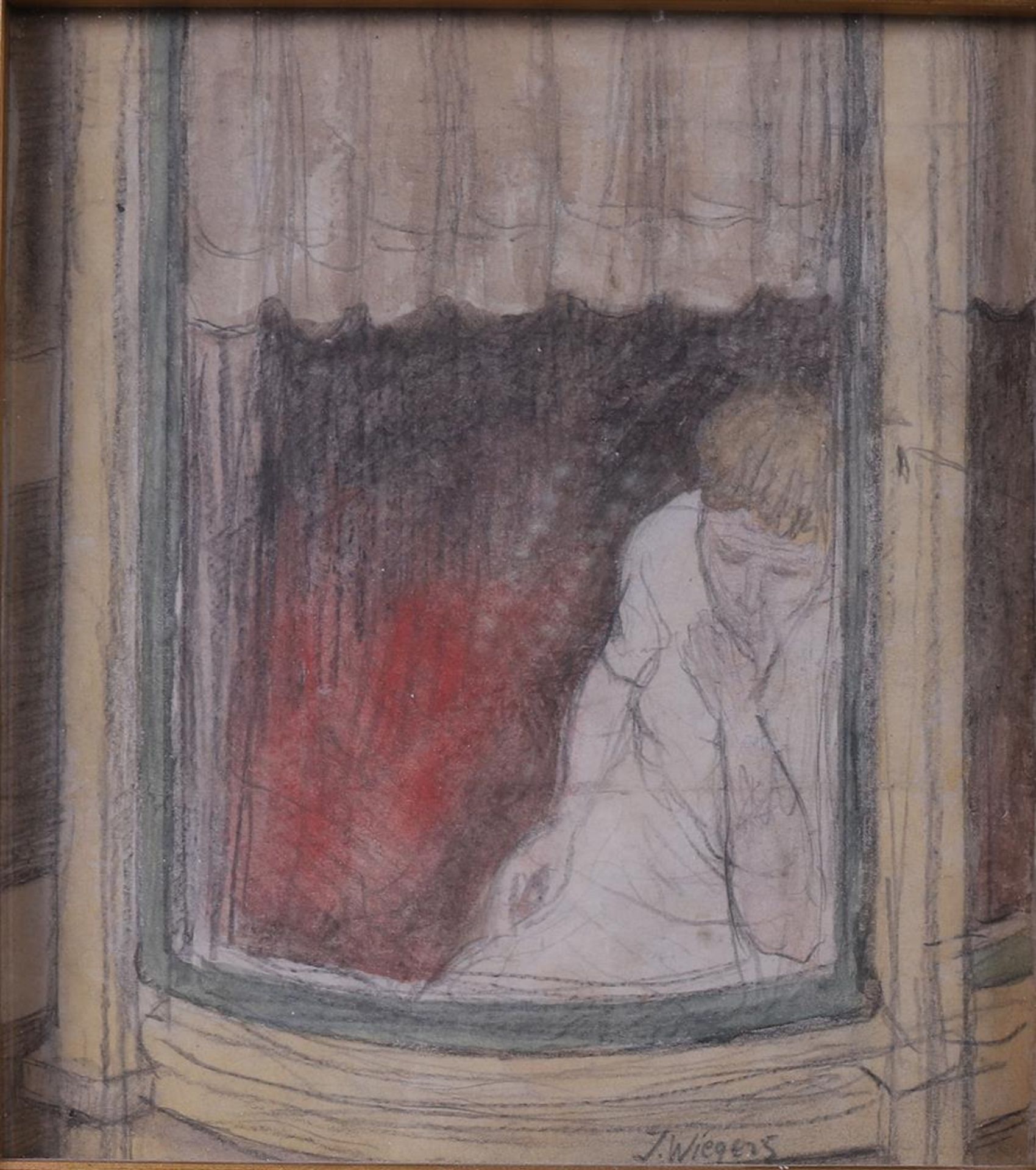 Dutch school 20th century "Young man in the window", bears signature J. Wiegers (not authentic!), - Bild 2 aus 2