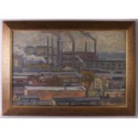 Russian school 20th century "Industrial landscape", signed verso, oil paint/canvas, h 60 x w 90 cm.