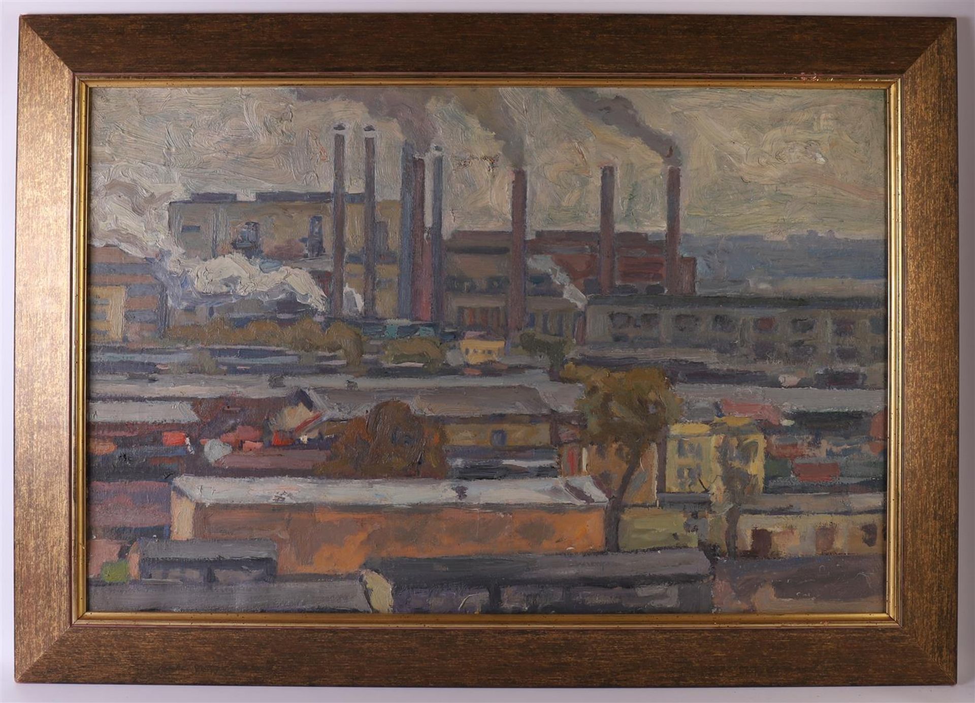 Russian school 20th century "Industrial landscape", signed verso, oil paint/canvas, h 60 x w 90 cm.