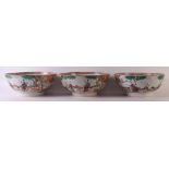 Three porcelain family rose mandarin bowls, China, Qianglong (1736-1795). Polychrome decor of a