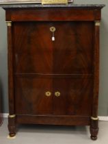 A secretary-à-abattant, Holland, ca. 1820. Gray marble top, mahogany veneer, drawer in the frieze,