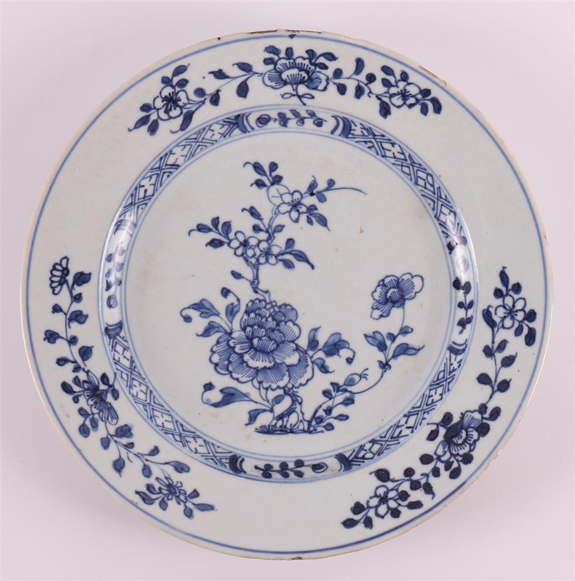 Three various blue/white porcelain plates, China, Qianlong 18th century. Blue underglaze floral - Image 2 of 8
