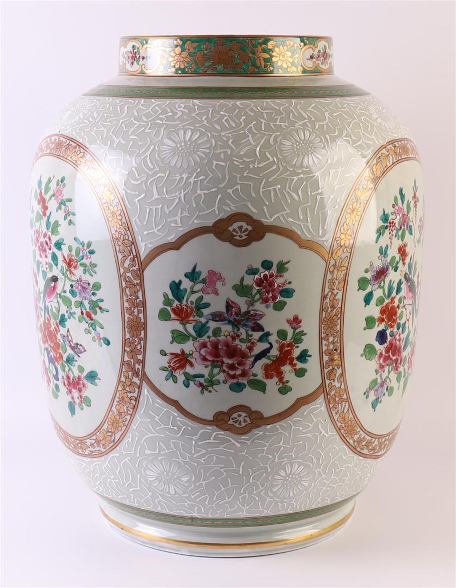 A porcelain lantern vase, France, Samon, 19th century. Polychrome decor of flora, birds and - Image 6 of 9