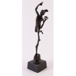 A dark patinated bronze Mercurius Hermes on natural stone base, after an antique example, 21st