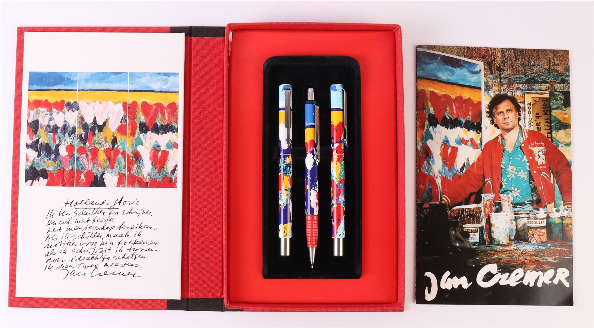 A Parker pen set: Hollands Glorie - Jan Cremer 1991. Folder in the shape of a book with a fountain