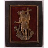 A late copper corpus in relief and wooden frame, Germany 17th century, h 21 x w 16 cm.