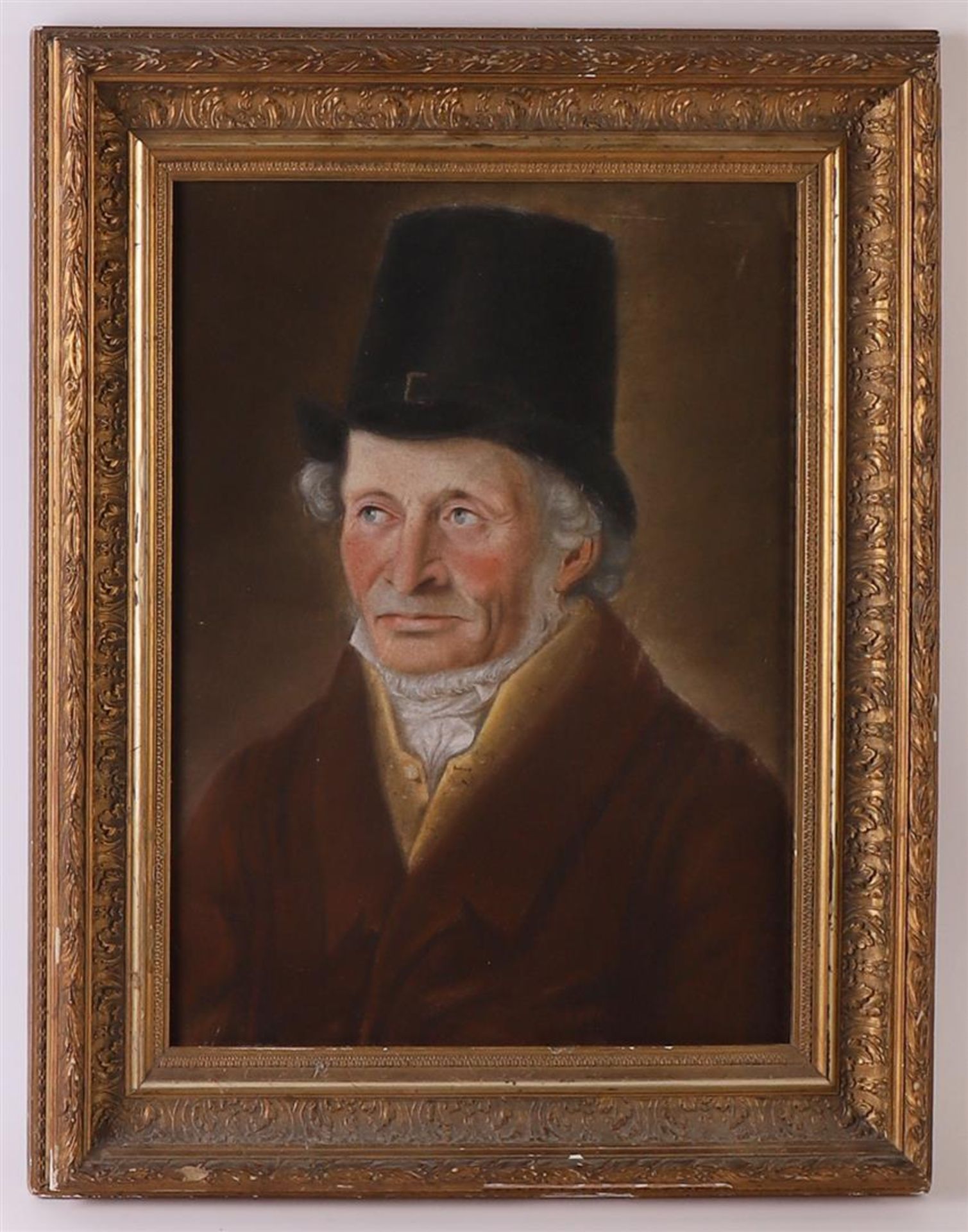 European/Dutch school 19th century "Portrait of a man with a top hat", pastel/paper, h 40 x w 30