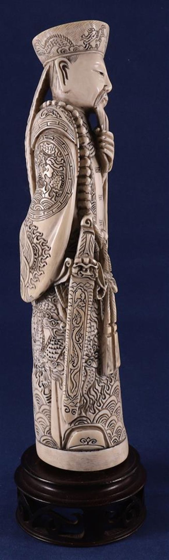 A carved ivory figure of a Mandarin, China, late 19th century. Signed 'Qianlong' bottom, h30 cm, - Image 10 of 14