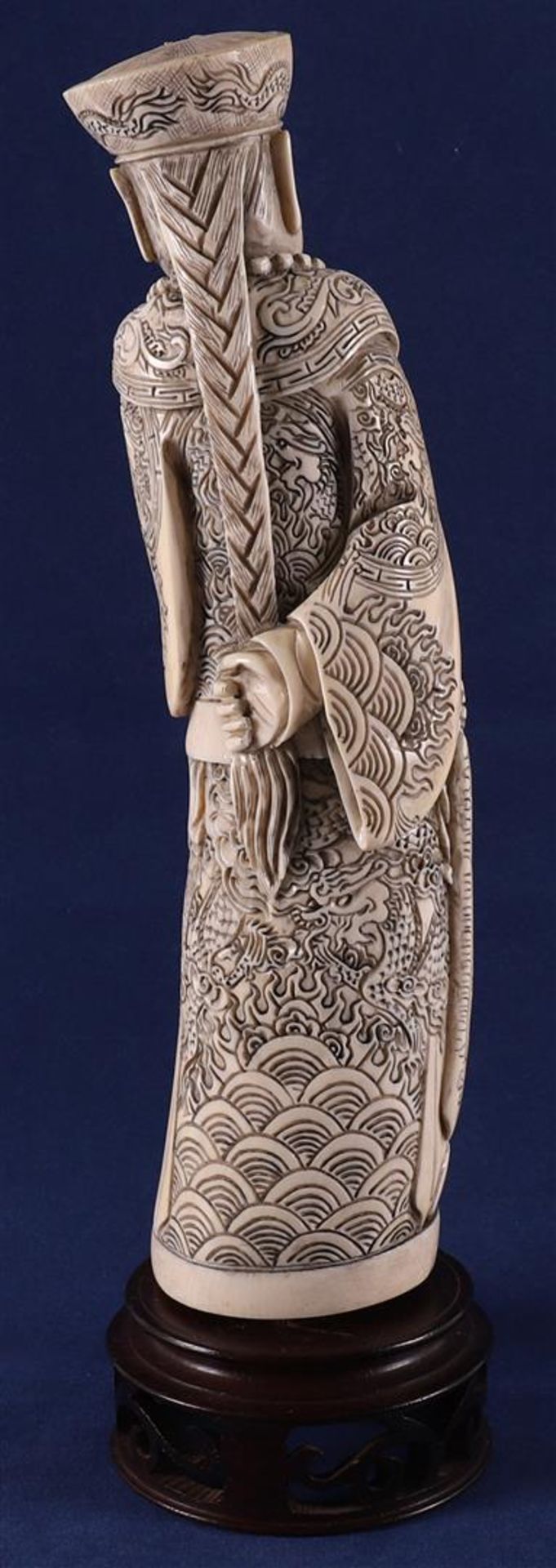 A carved ivory figure of a Mandarin, China, late 19th century. Signed 'Qianlong' bottom, h30 cm, - Image 7 of 14