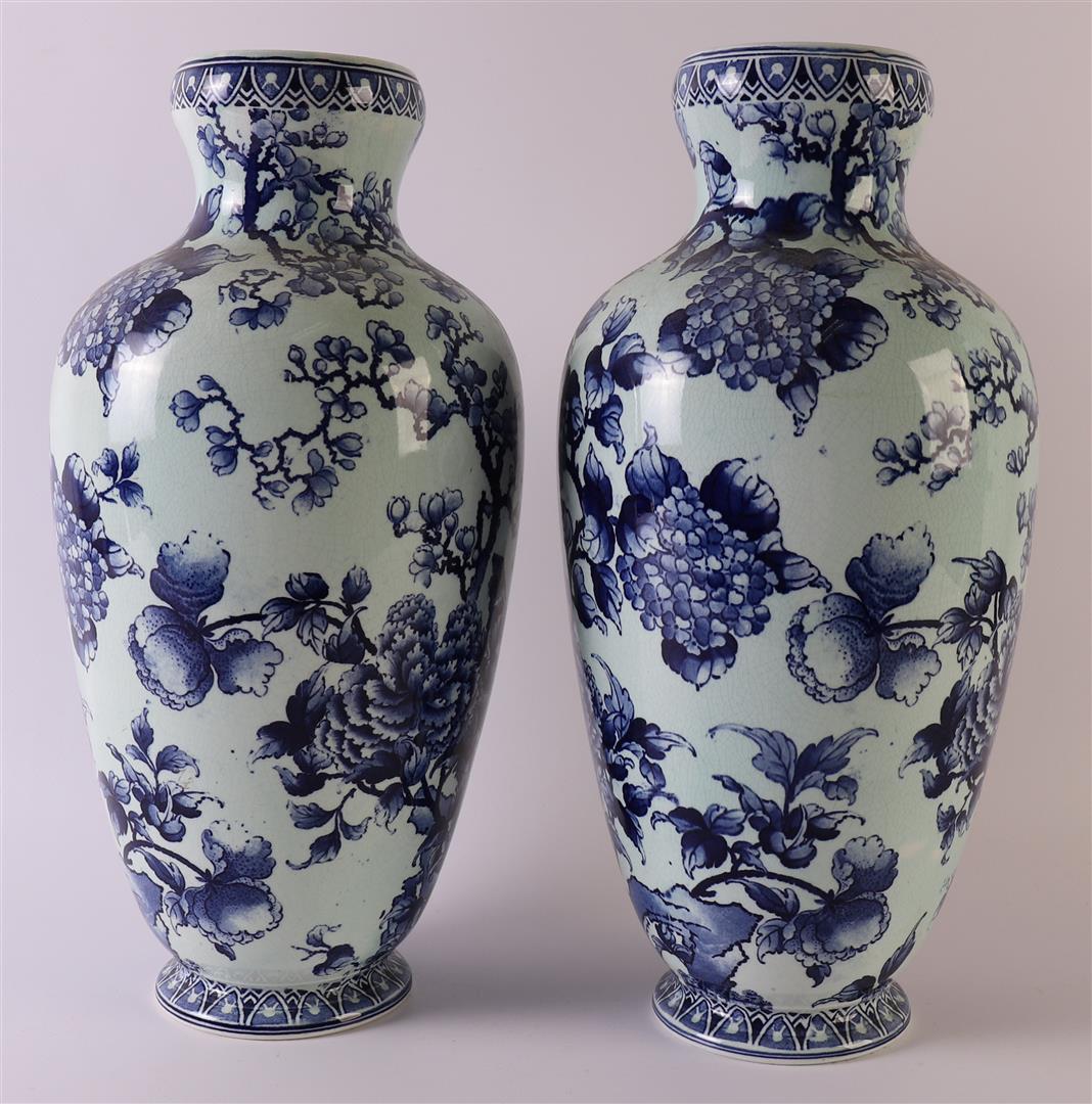 A pair of blue/white porcelain baluster-shaped vases, late 19th century. Blue underglaze decor of - Image 5 of 7