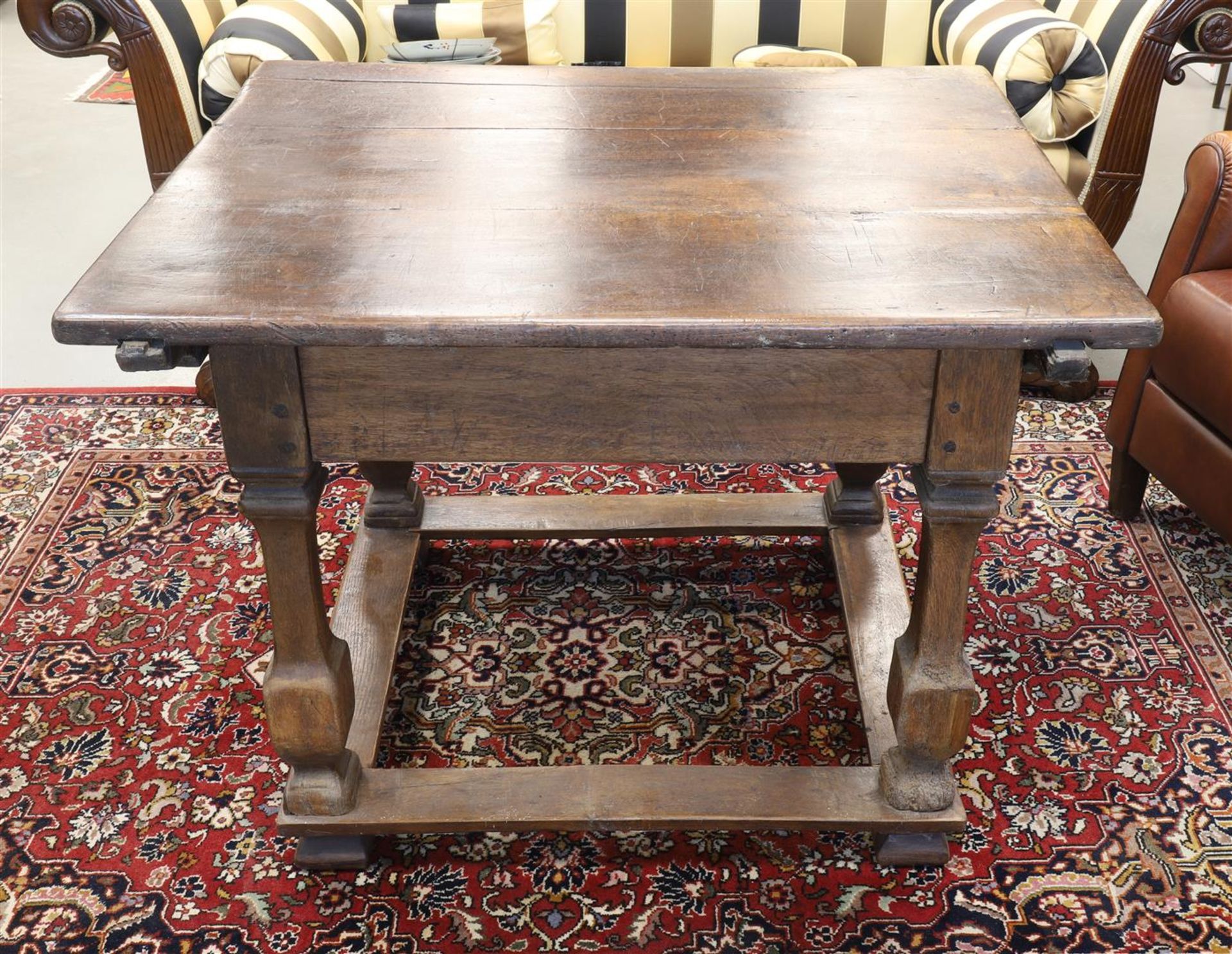 A rectangular pay table, 18th century. Oak wood, under the top a drawer with buttons as handles, - Image 2 of 2