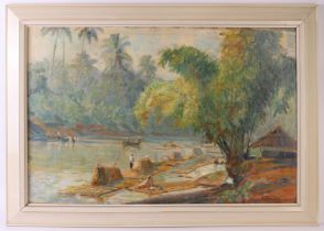 Dezentjé, Ernest (1884-1971) "In the morning at the river", signed in full lower right, verso