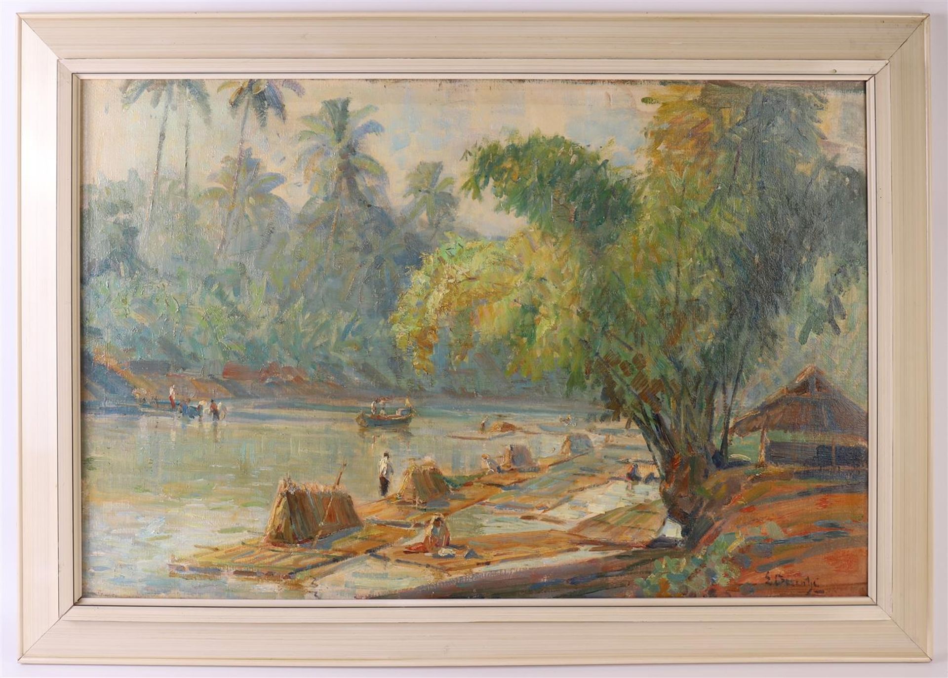 Dezentjé, Ernest (1884-1971) "In the morning at the river", signed in full lower right, verso