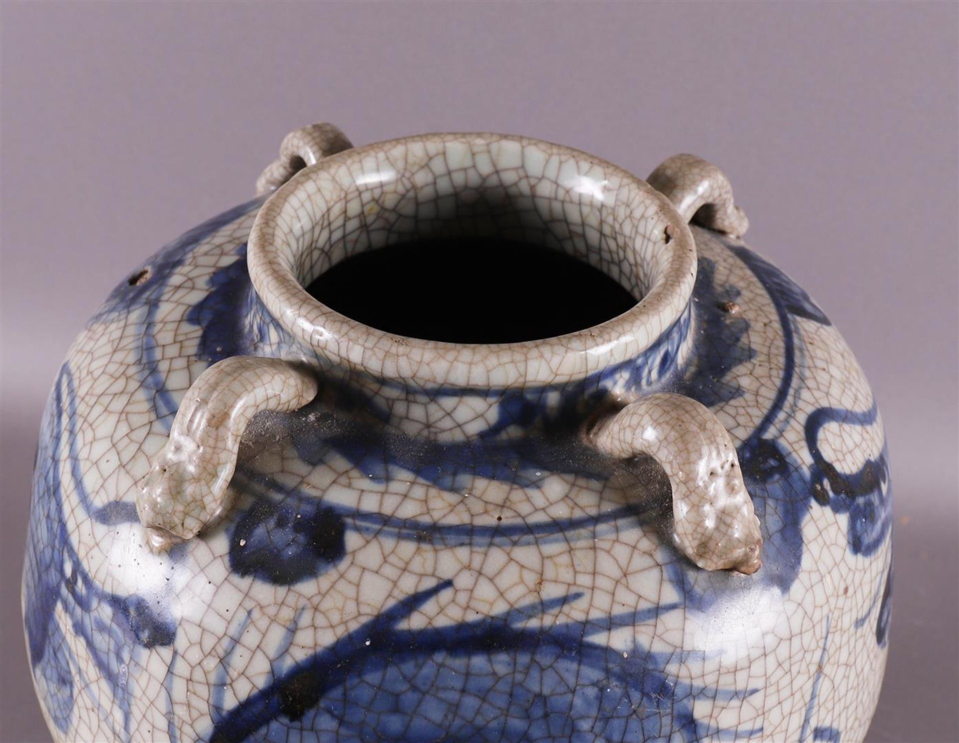 A baluster-shaped Swatow martavan, China, Ming, 16th century. Blue underglaze decor of dragon with - Image 6 of 9