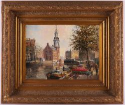 Burksen, Willem Johannes (1875-1935) "Bloemenmarkt", signed in full l.l., oil paint/canvas, h 29 x w