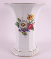 A porcelain faceted trumpet-shaped vase, Germany, Rosenthal, 20th century. Polychrome floral