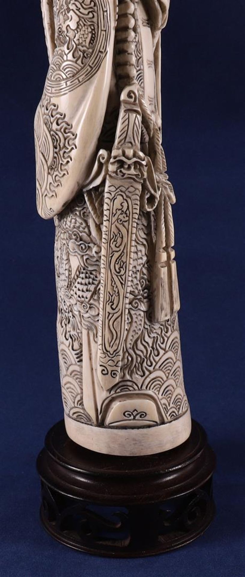 A carved ivory figure of a Mandarin, China, late 19th century. Signed 'Qianlong' bottom, h30 cm, - Image 12 of 14